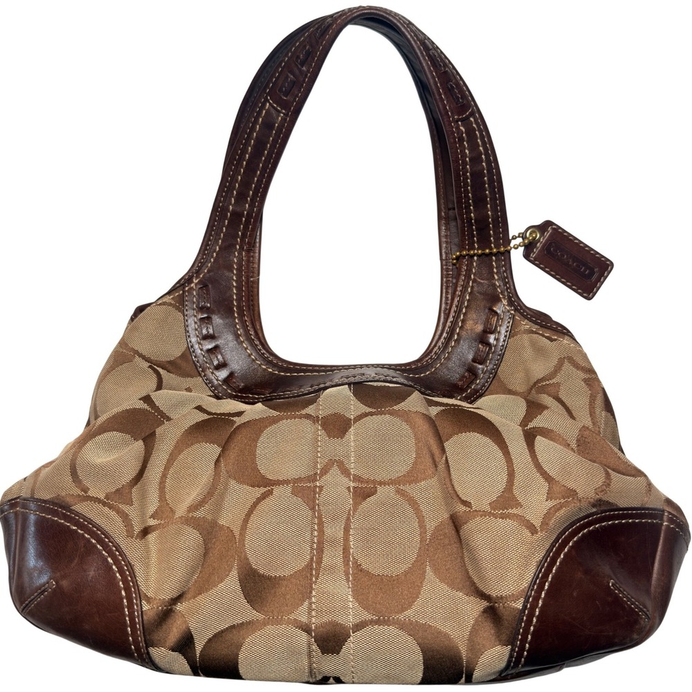 Coach Signature Canvas Shoulder Bag in Brown and Tan